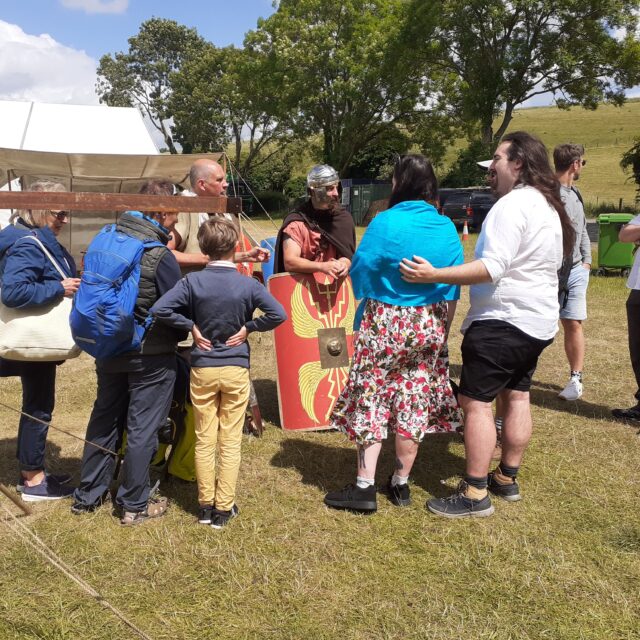 Chalke Valley History Festival 2022, visitors learning about Roman army